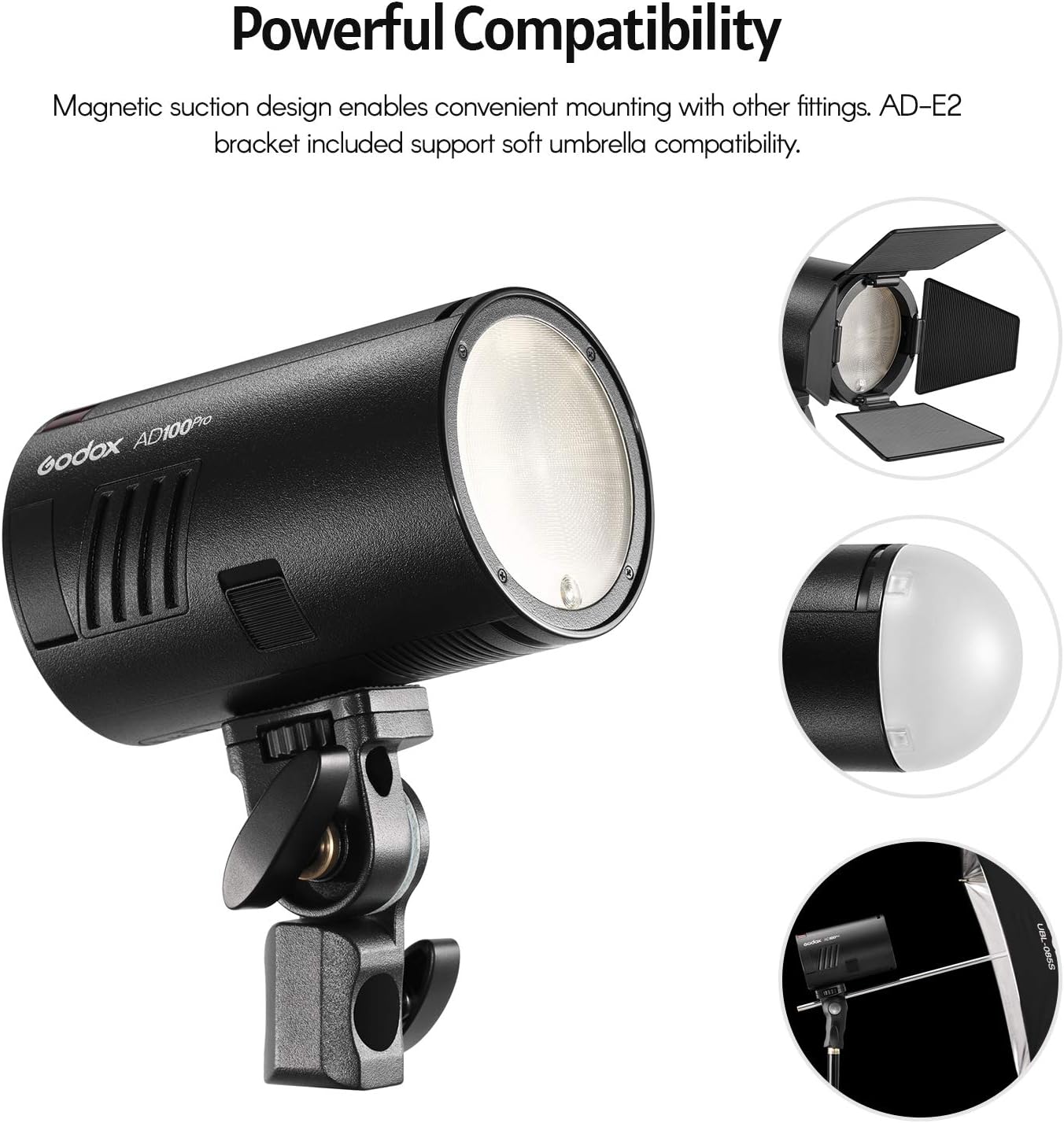 GODOX AD100Pro Pocket Studio Flash Light Photography Light OLED Screen 5800K 1/8000s Sync TTL/Multi/M Flash Built-in 2.4G Wilreless X System 5 Groups 32 Channels with Rechargeable 2600mAh Battery