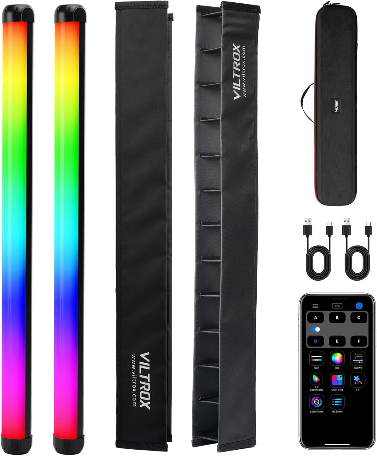 VILTROX 58cm 20W RGB Light Stick,1920LM 2500K~8500K TLCI≥97 LED Photographye Tube Light, Phone Control RGB Photo Lamp for YouTube, TikTok, Game Streaming, Party Bar (K60)