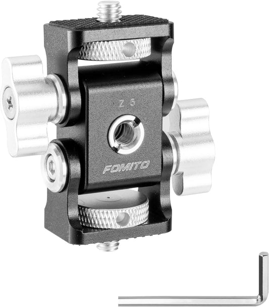 Fomito-Z5 Dual Head Camera Monitor Holder Mount Arm Hot Shoe Adapter Swivel and Tilt Adjustable Monitor Mount with Cold Shoe Mount for Field Monitor, Smartphone, Led Video Light, Microphone - F0011/F0012