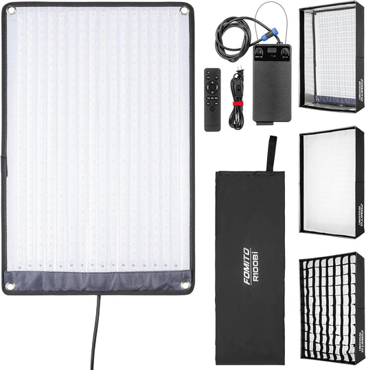 Fomito-R100Bi 100W Foldable Flexible LED Light Panel Kit Bi-Color Temperature 2700K-6500K + Softbox Diffuser + Honeycomb Grid Softbox + Remote-F0074