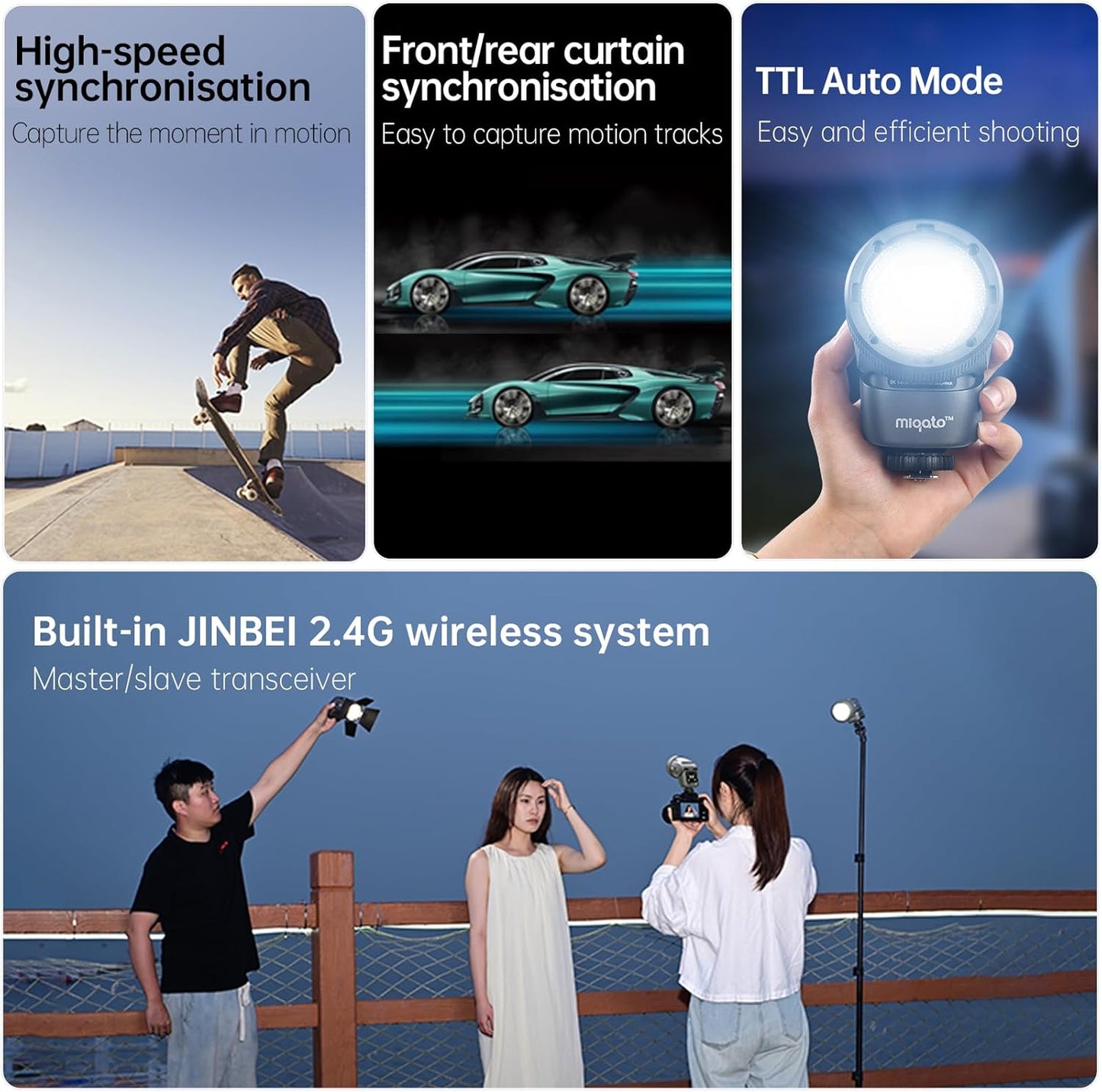 2-in-1 LED Video Light Flash Speedlite GN28 Round Head Rechargeable 2000mAh Battery HSS/TTL Support 3W Modeling Light Bi-Color Temperature 2700K6500K, CRI >95