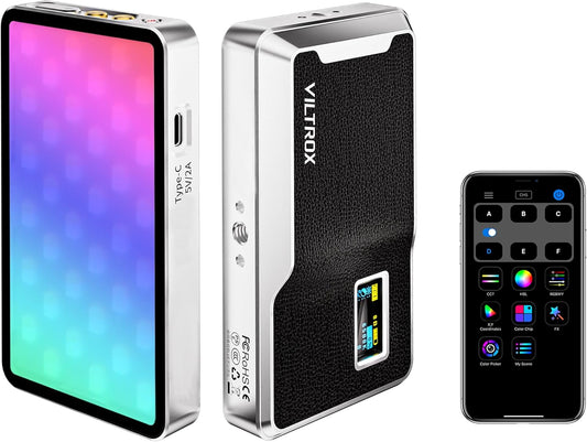 VILTROX 6000mAh On Camera LED Light, APP Control RGB Video Light, All Metal RGB Portable LED Photography Lighting, Led Camera Light Panel for Video Recording (Retro 08X)