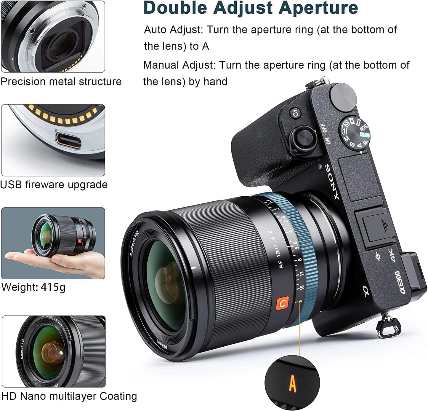 E-Mount AF 13mm F1.4 Wide-angle Prime Lens Large Aperture Portrait Lens Compatible with APS-C format Cameras Sony a7II, a7III, a7C, a7RII, a7RIII, a7SII, a7SIII, a9, FX30, a6000/6100/6300/6400/6600