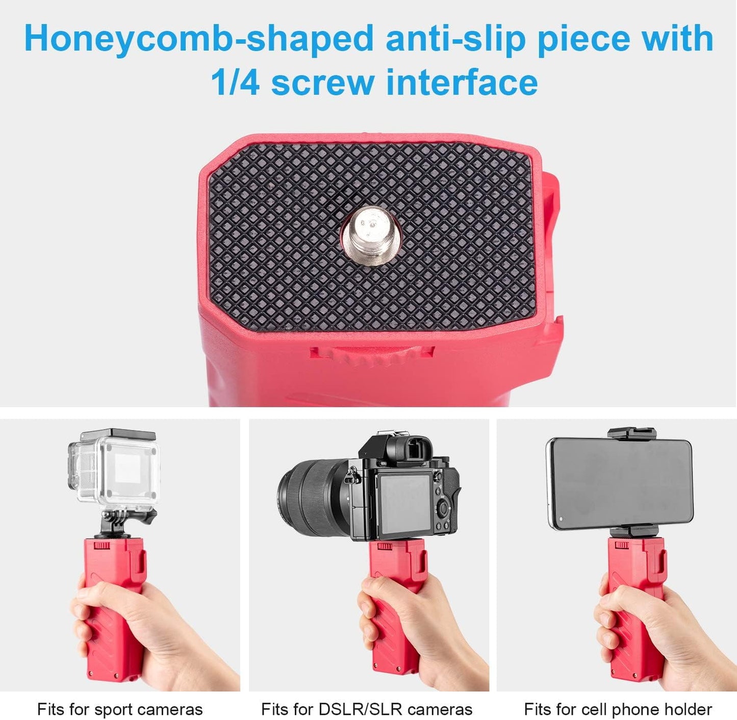 Fomito H1 Camera Handle Grip Stabilizer - Camera Grip Handle. Pistol Grip with 1/4" Screw and Fit for Sport/DSLR/SLR Cameras, Cell Phone Holders.Perfect for Photography, Weddings, Vlogs(Rose Red)