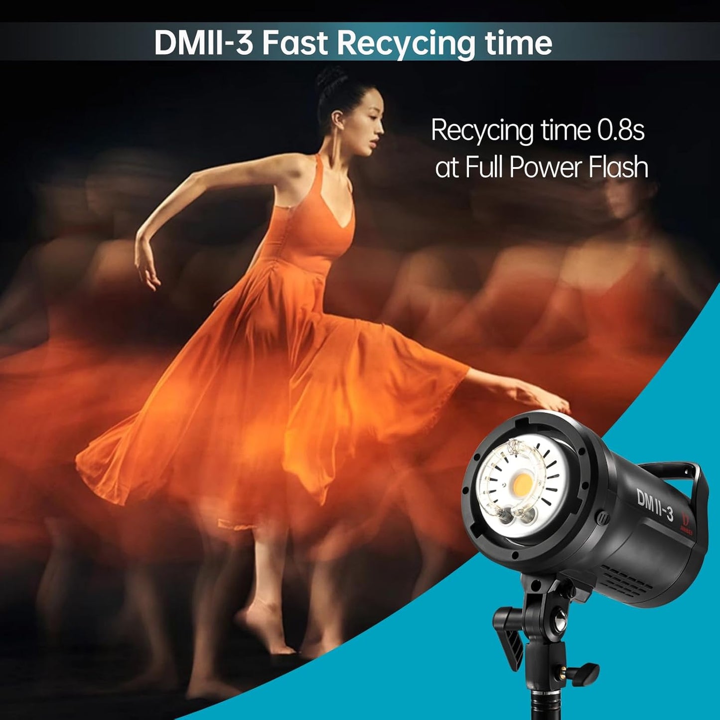 DMII-3 300W Studio Flash 5500K±200K 2.4G Wireless Strobe Flash Light Monlight with 15W LED Modeling Light,Bowens Mount,0.1~1.8S Recycle Time Easycap Mode,for Studio Portrait Commerce Photography