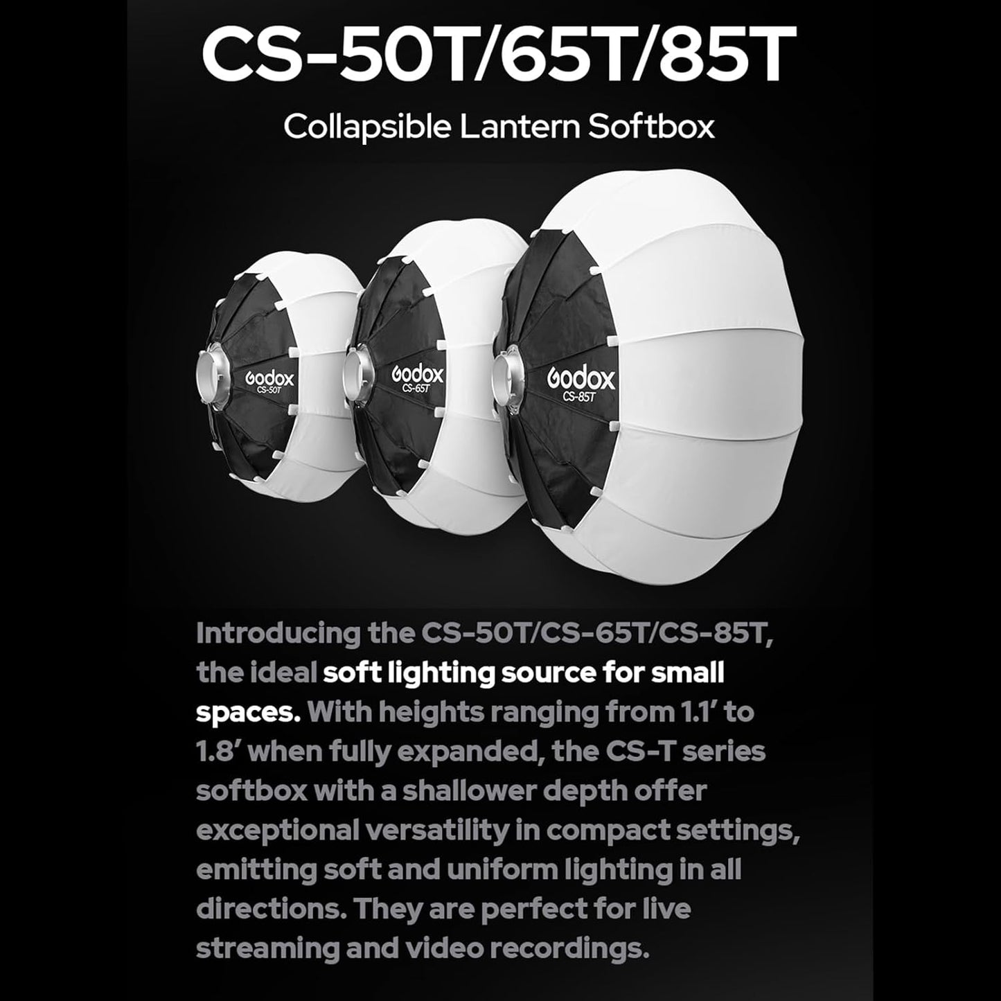 Godox CS-50T 50cm/19.6in Quick Release Lantern Softbox Professional Foldable Softbox with Standard Bowen Mount for Photography Studio Photography (50cm/19.6in Softbox)