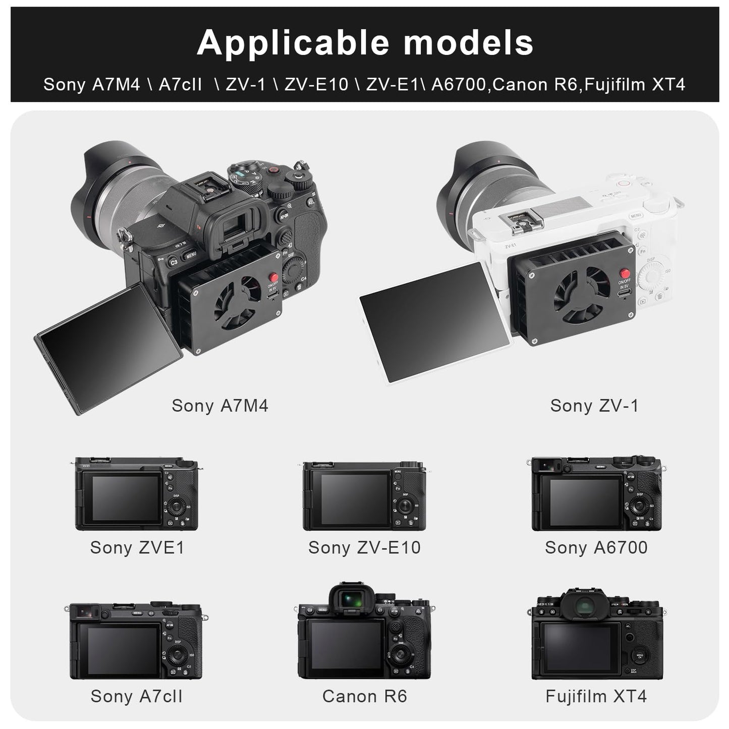 FOMITO-FS-01 Camera Cooling Fan with Magnetic Case for Sony A7M4 A7cII A7c A7S3 ZV-1 ZV-10 ZVE1 A6700 FX30 Canon R5 R6 R7 Fujifilm XT4-F0191