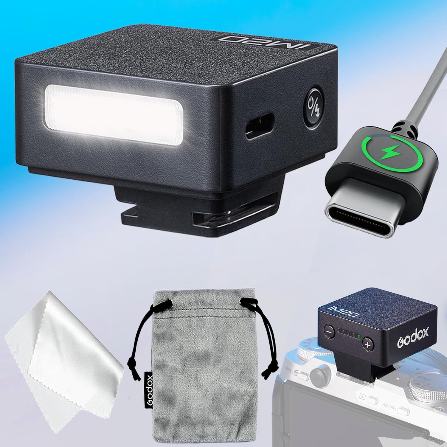 Godox IM20 Mini Flash Speedlite – 440 Flash Pleine Puissance, Charge Type-C, 5 Niveaux, Compact Pour Sony ZV-E10, ZV-1, Fuji, Ricoh GR3