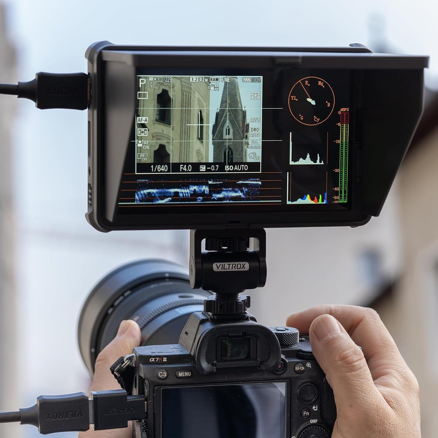 VILTROX DC-X3 SDI Monitor Kit with Rig Cage, 6 Inch Touchscreen Camera Field Monitor Cage Kit 4K HDMI, 2000Nits Daylight Viewable DSLR Camera Monitor, with Battery/Sunshade/Protective Case