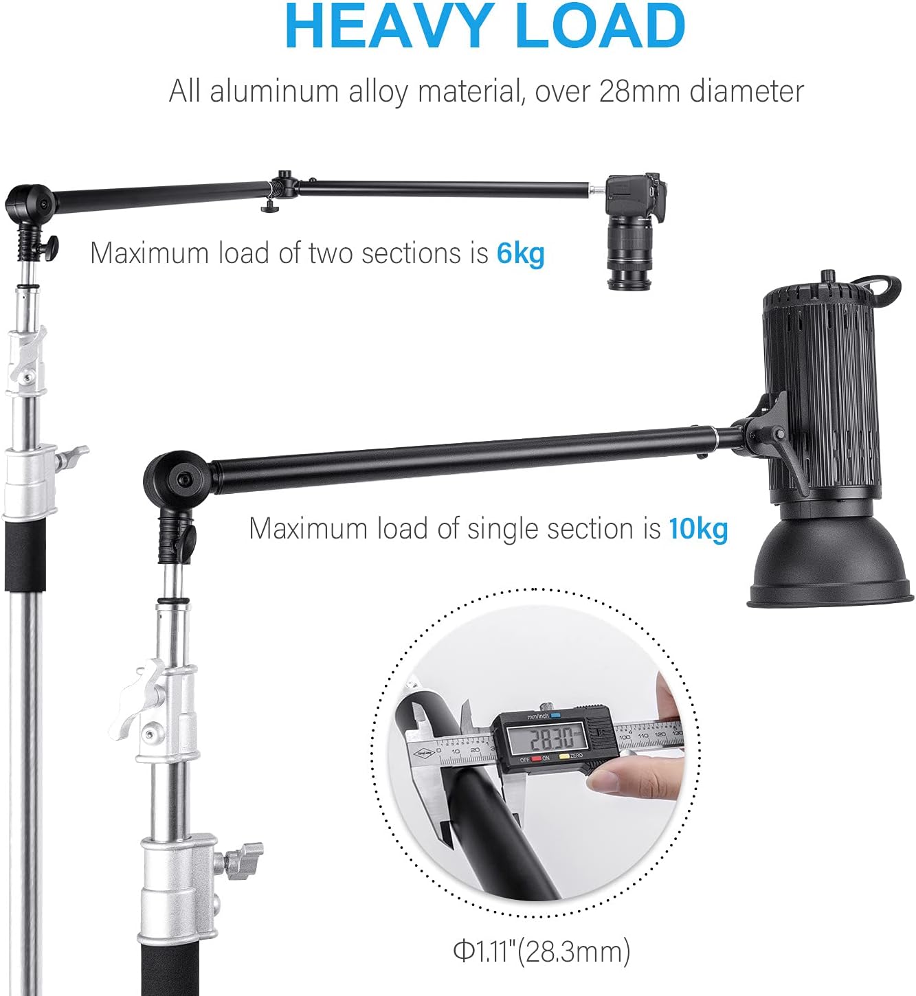 FOMITO-ZJ-SB-01 48" Super Articulating Magic Arm with Light Stand Extender - 2 Section Separable Bracket for Camera, Field Monitor, LED Video Light - Max Load 10KG with Single Section-F0062