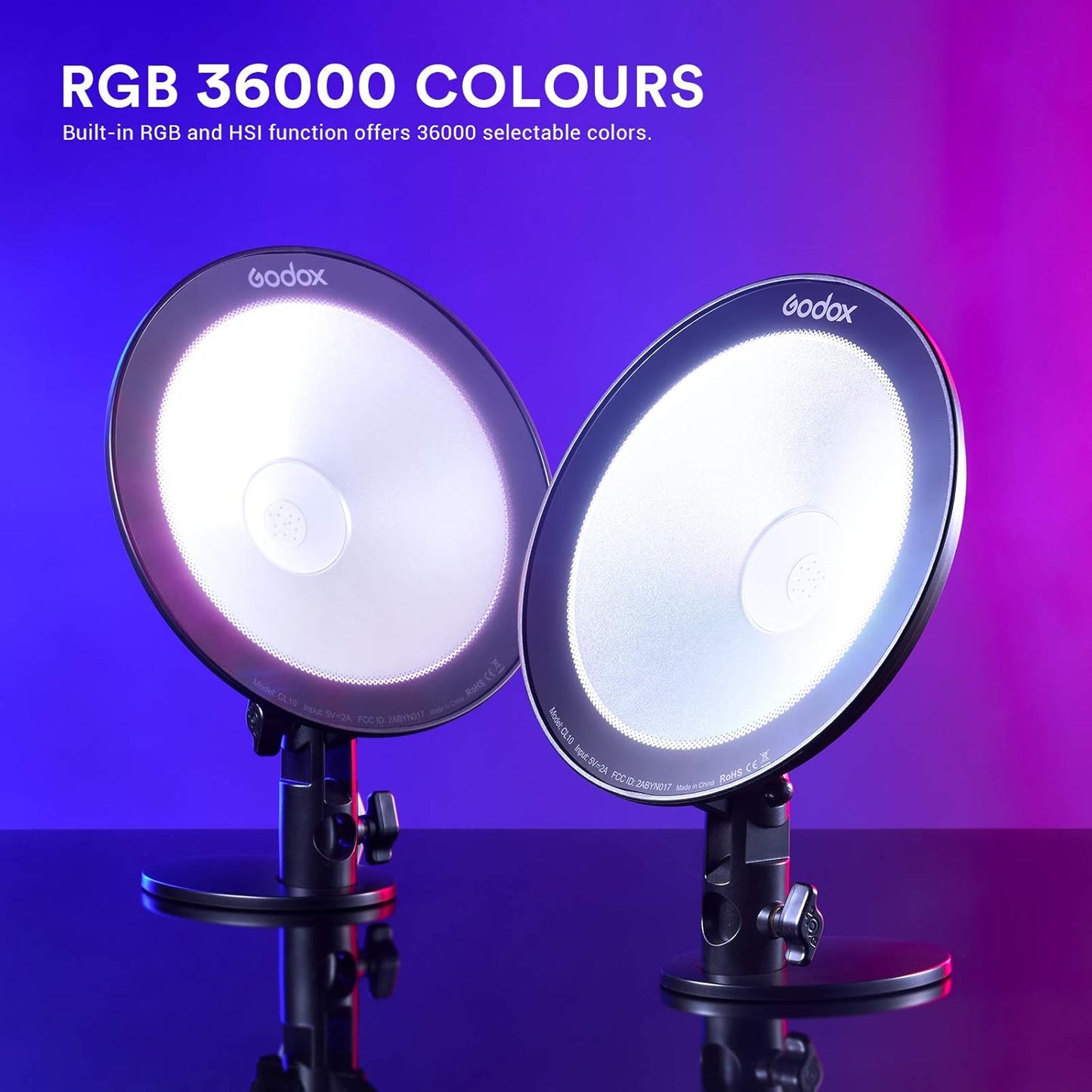 Godox CL10 RGB Ambient Light, 36000 Colors LED RGB Atmosphere Background Light with 39 Special Light Effects, Studio Decorate Light with APP/Remote Control, LED Video Light for Streaming, YouTube
