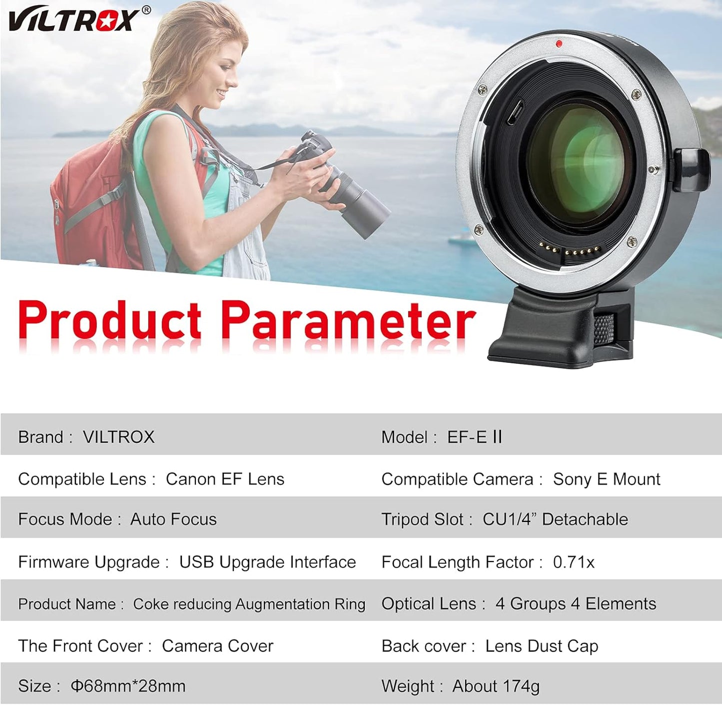 VILTROX EF-E II 0.71x Auto Focus Reducer Speed Booster Adapter for Canon EF to Sony E-Mount Camera a9 a7r iii a7r ii a7iii a7s a6500 a6300