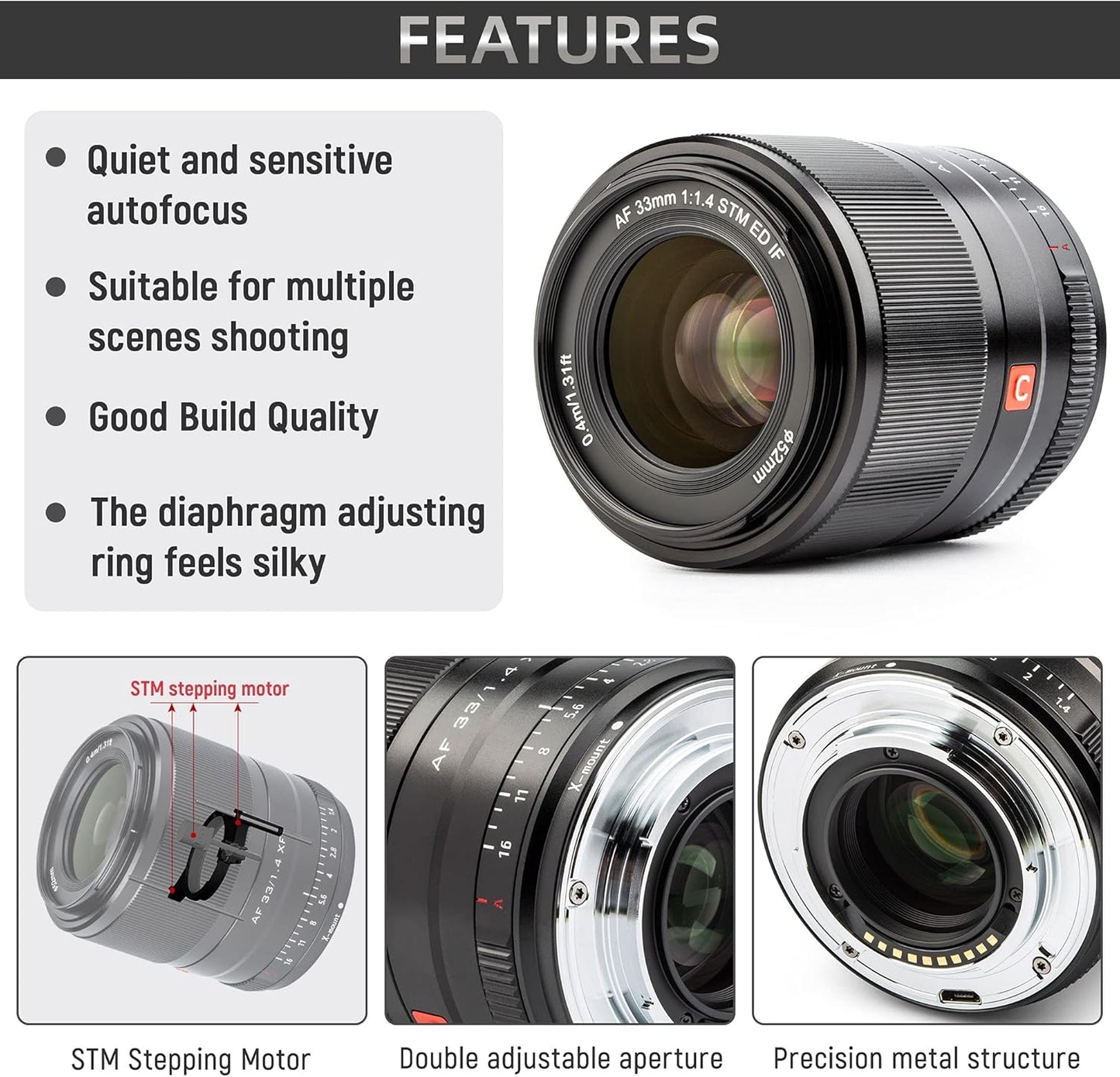 VILTROX 33mm F1.4 fujifilm X Mount f/1.4 XF AF Auto Focus Lens for Fujifilm Fuji X-Mount Camera X-T3 X-T2 X-H1 X20 X-T30 X-T20