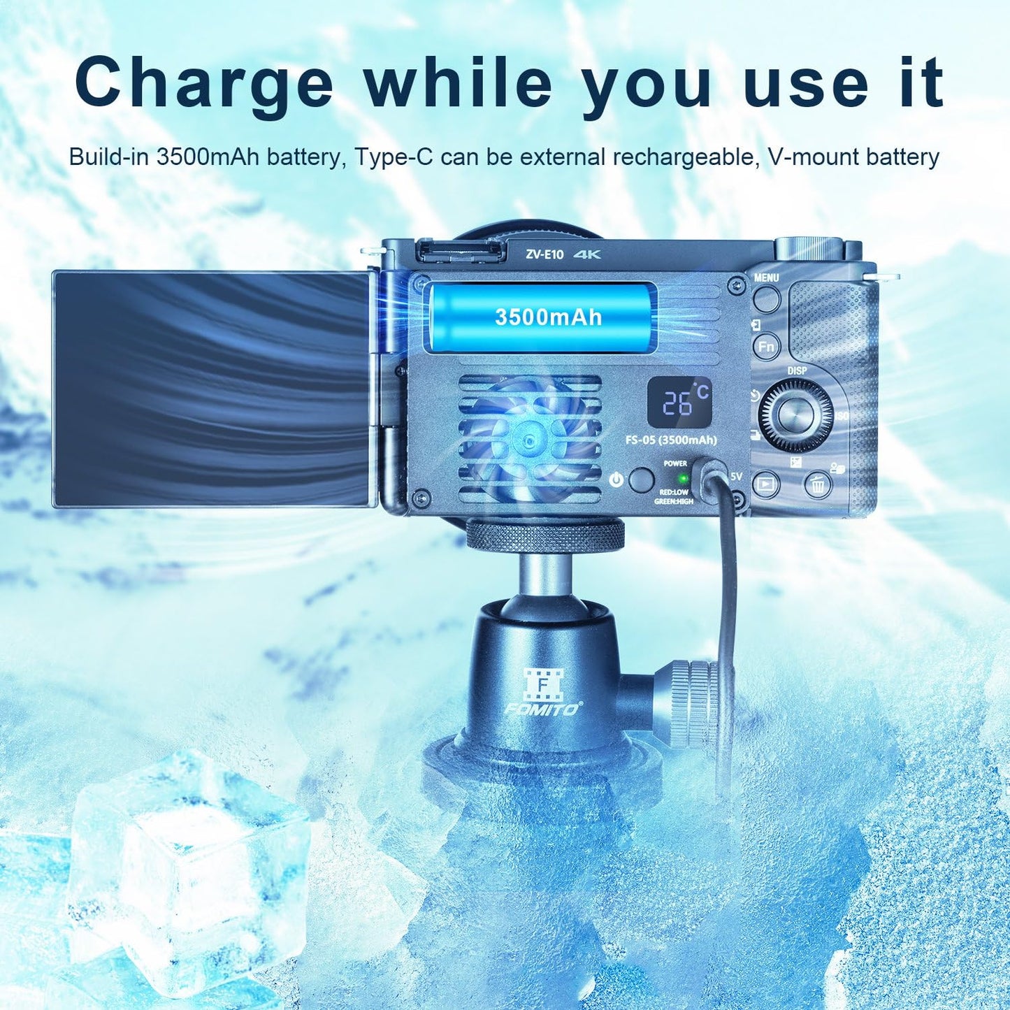 FOMITO-FS-04 Camera Video Dual Cooling Fans Built-in Battery-F0194