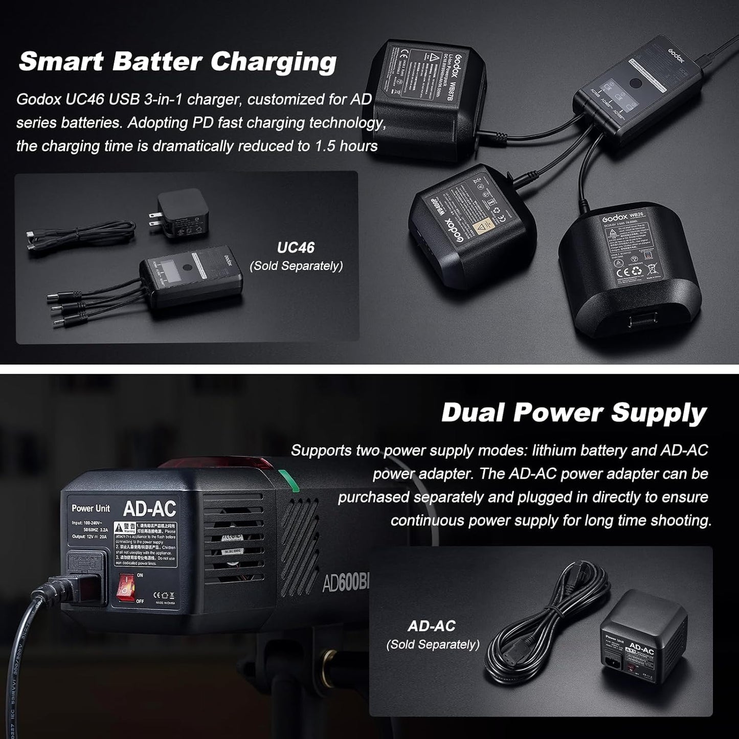 Godox AD600BM II Upgraded Godox AD600BM Bowens Mount 600Ws GN87 HSS Outdoor Flash Strobe,1/8000s HSS Speedlite Monolight with 40W Modeling Light,Color Group Indicator,0.01~1.9s Recycle Time