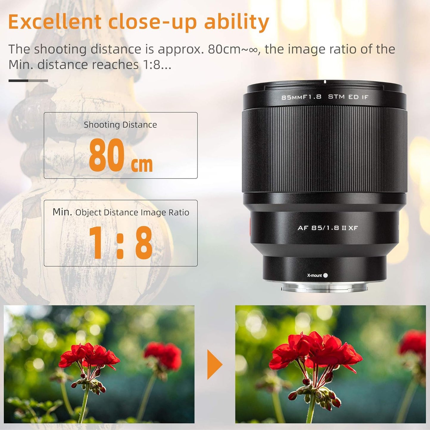 VILTROX 85mm f1.8 Mark II for Fuji x Mount 85mm ii Lens AF Auto Lens Portrait Fixed Focus Lens for Fujifilm Fuji X Mount Camera X-T3 X-T2 X-T30 X-T20 X-T10 X-T100 X-PRO2