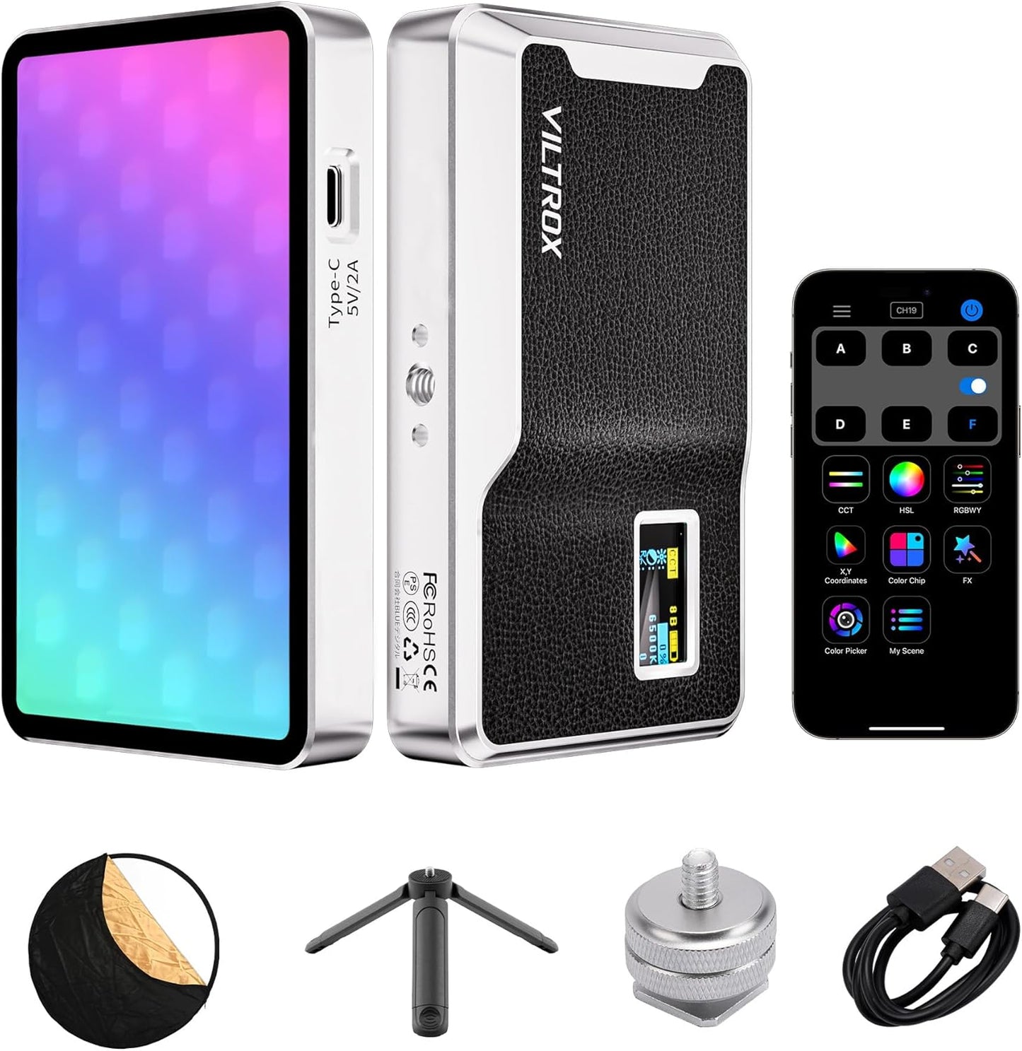 VILTROX 6000mAh On Camera LED Light, APP Control RGB Video Light, All Metal RGB Portable LED Photography Lighting, Led Camera Light Panel for Video Recording (Retro 08X)