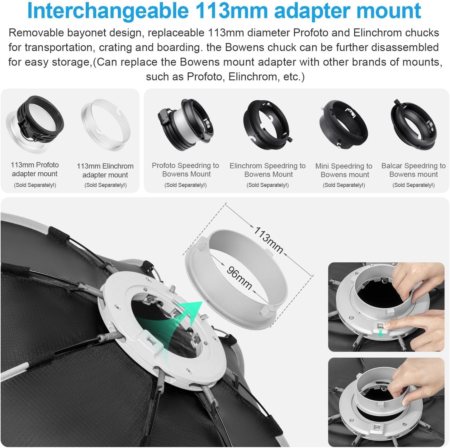 FOMITO-QS95/QS120 37"/95cm Umbrella Octagon Softbox Quick Release Photography Light Modifier with Bowens Speedring Mount Beam Grid for Aputure Godox SmallRing Neewer YongNuo LED Monolight Studio Strobe Lighting-F0150/F0151