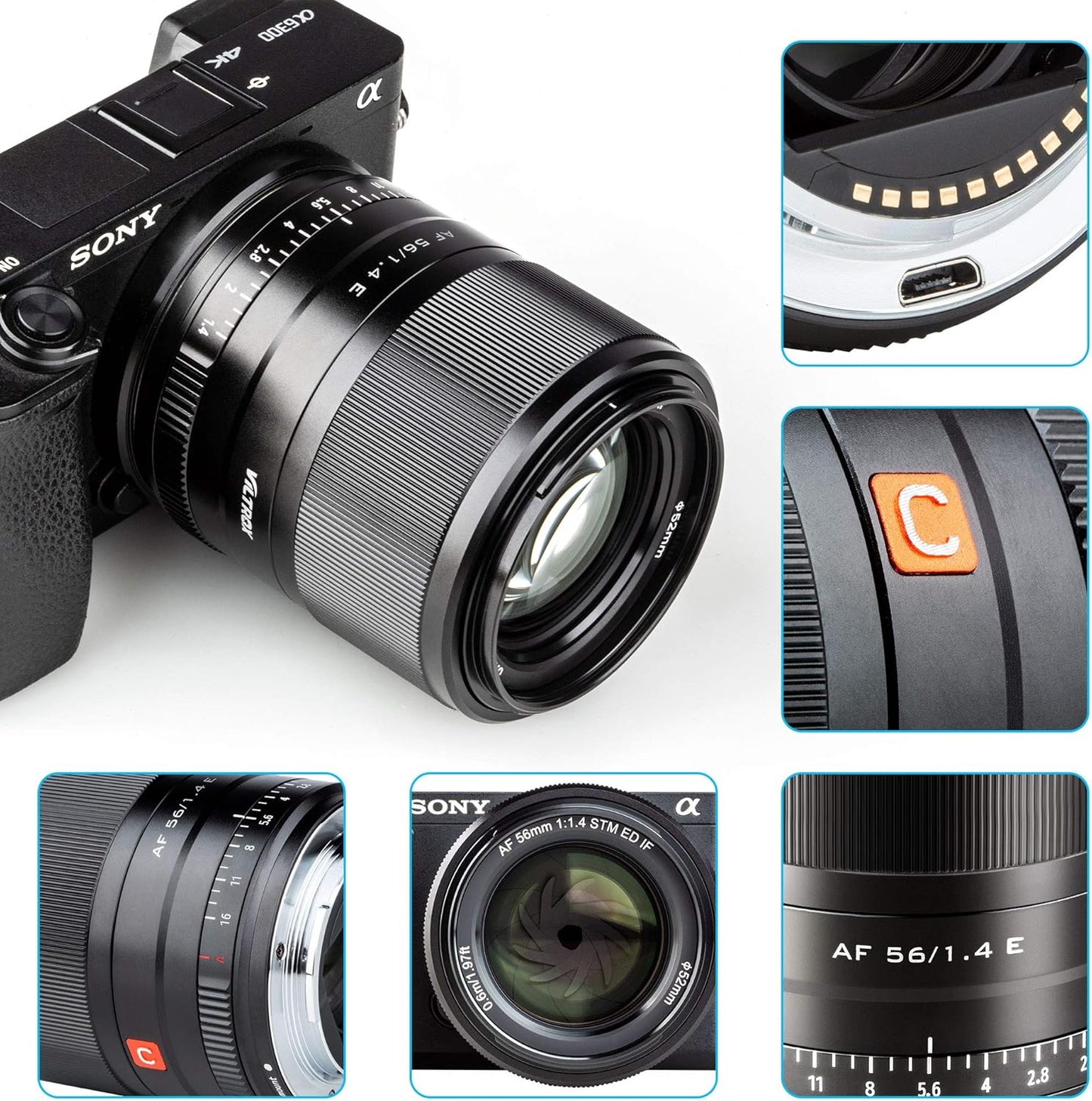 VILTROX 56mm F1.4 f/1.4 Autofocus E Lens for Sony E Mount a6300 a6400 a6500 a6600 a7 a7S a7c a7Ⅱ a7RⅡ a7SⅢ a7Ⅲ a7RⅢ a7RⅣ