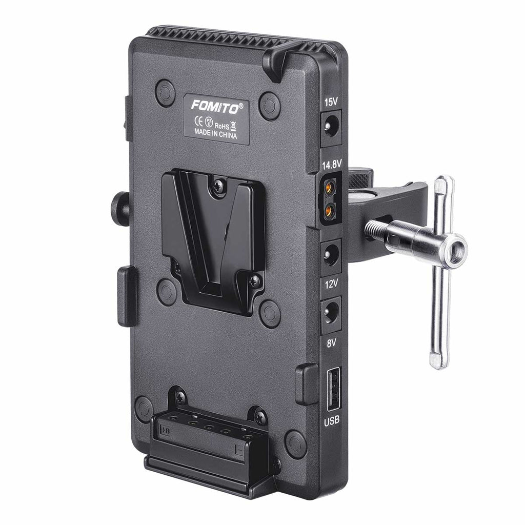 Fomito V-Lock V Mount Battery Adapter Plate with Super Clamp with D-TAP/DC/USB Power Output