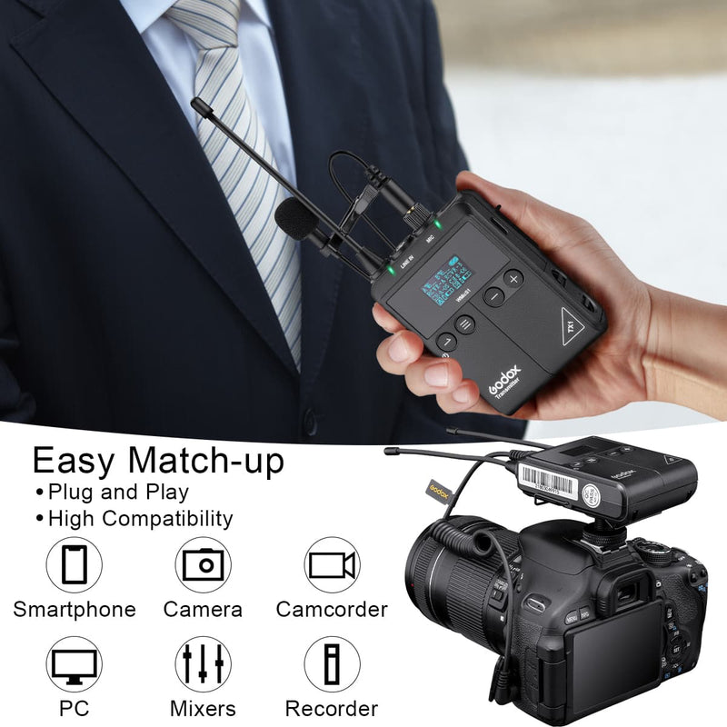 Godox UHF Portable Real-time Monitoring Wireless Lavalier Microphone Kit WMicS1 Kit Adjustable RF