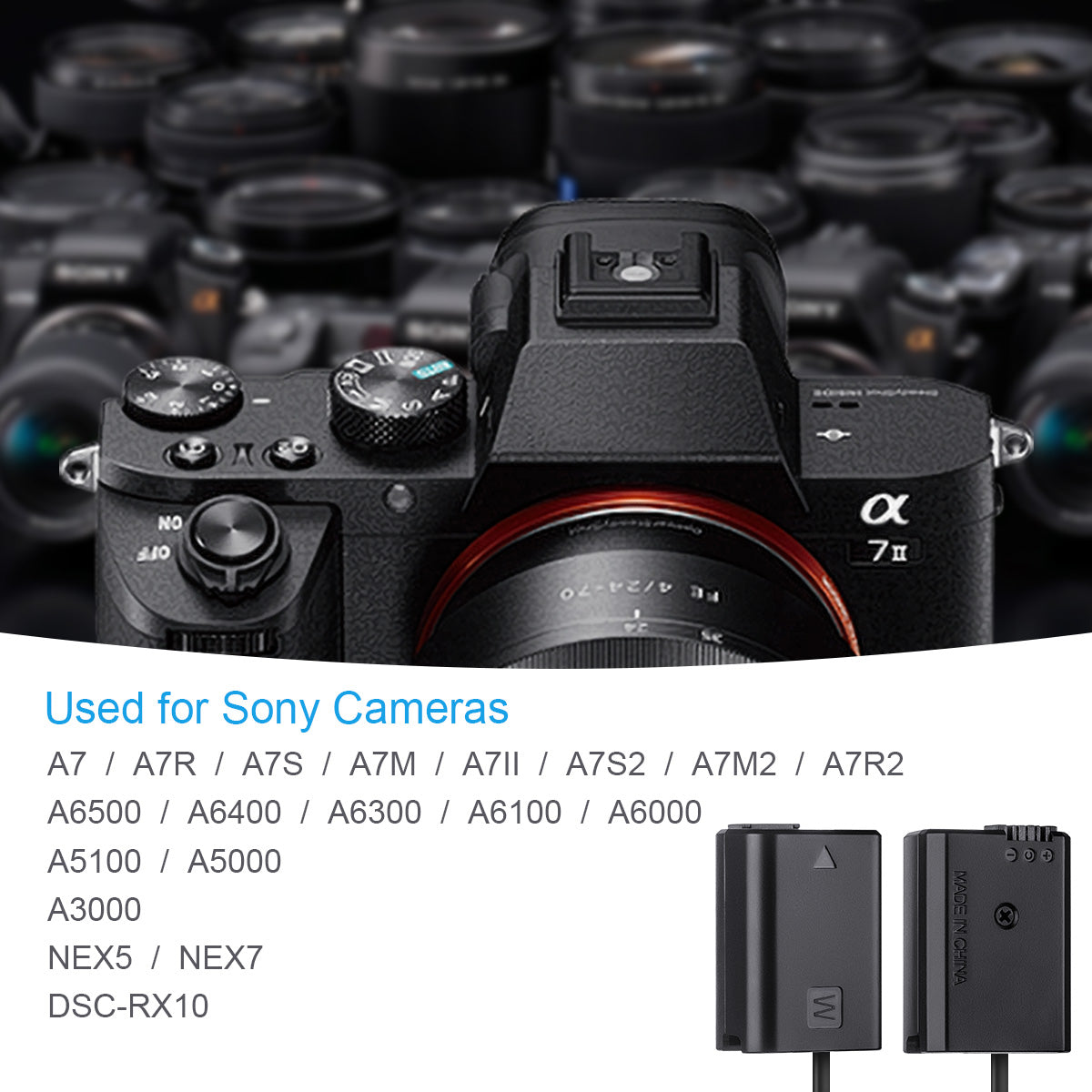 Fomito NP-FW50 D-Tap Port Power Adapter Replacement for Sony Battery Charger A7 A7R A7S A6500 A6400