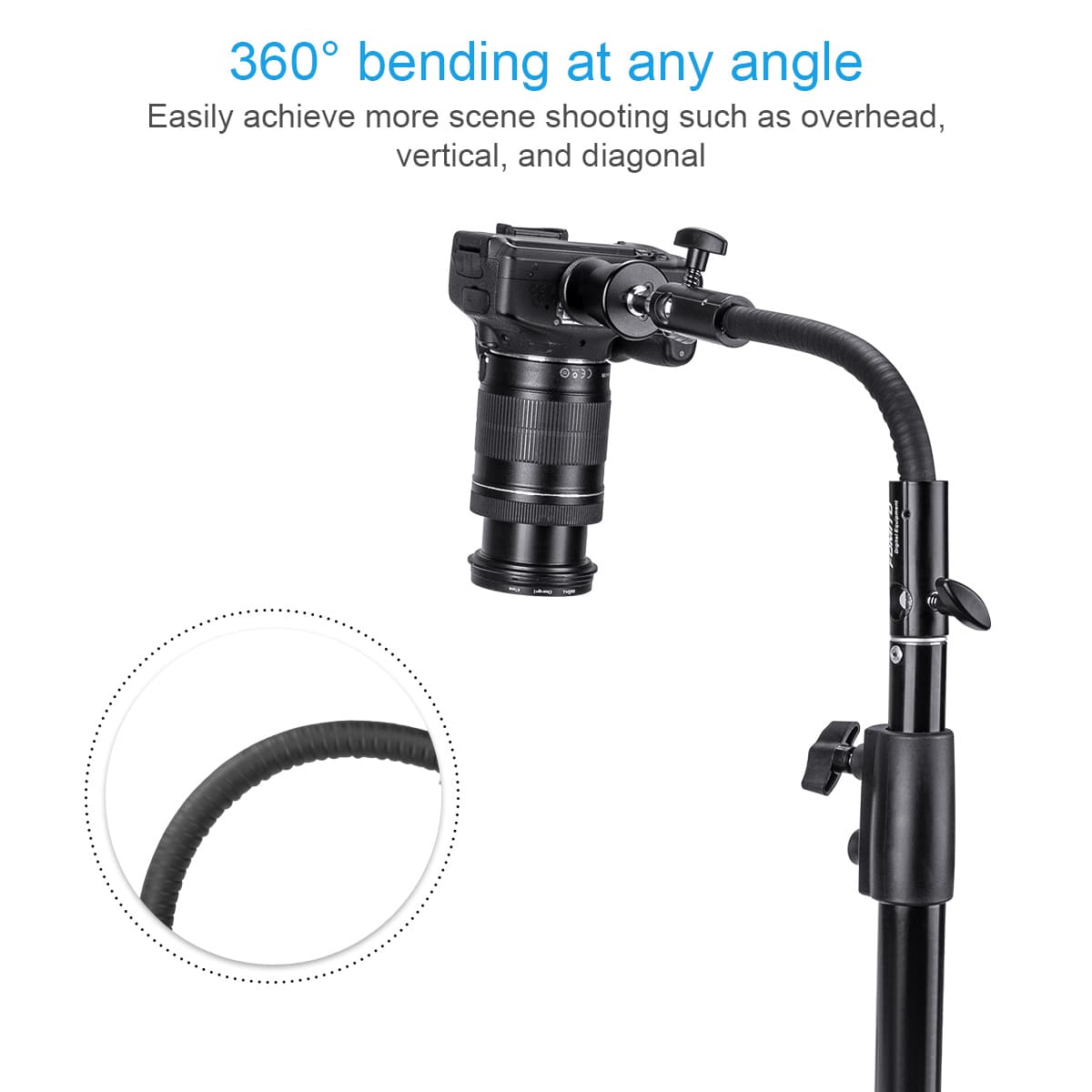 Fomito 30cm Extension Hose 25KG Load-bearing Flex Tube Adjustable Clamp Mount with Convert Screw