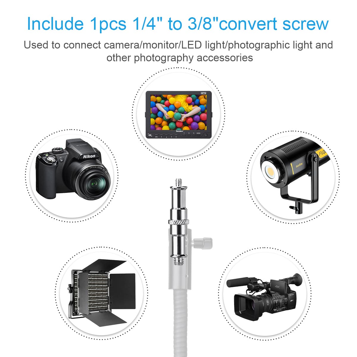 Fomito 30cm Extension Hose 25KG Load-bearing Flex Tube Adjustable Clamp Mount with Convert Screw