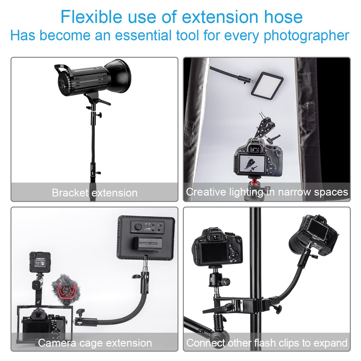 Fomito 30cm Extension Hose 25KG Load-bearing Flex Tube Adjustable Clamp Mount with Convert Screw