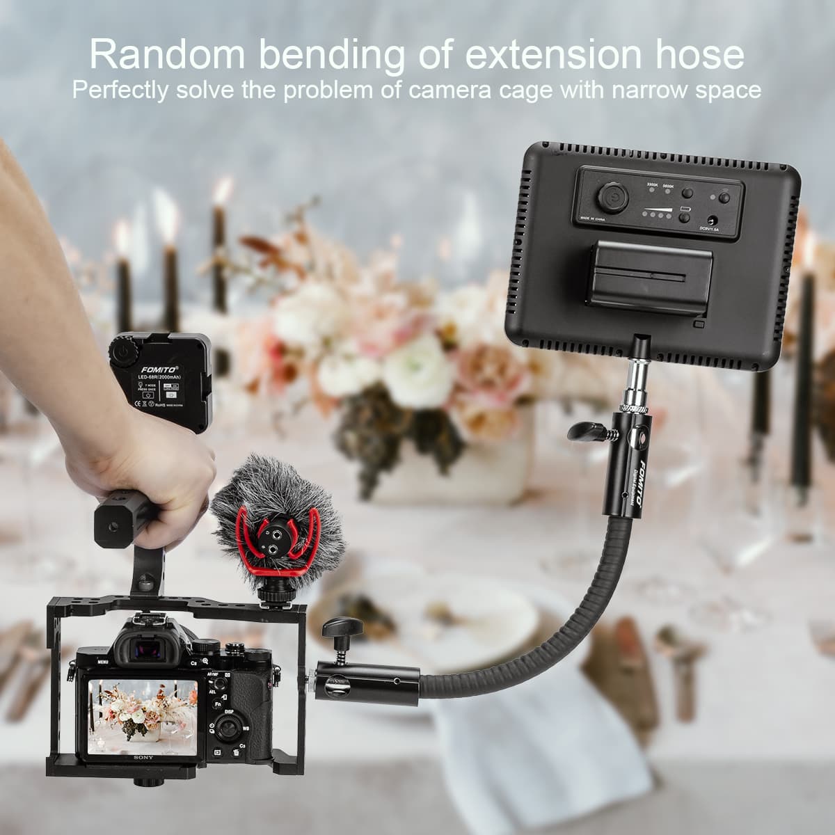 Fomito 30cm Extension Hose 25KG Load-bearing Flex Tube Adjustable Clamp Mount with Convert Screw