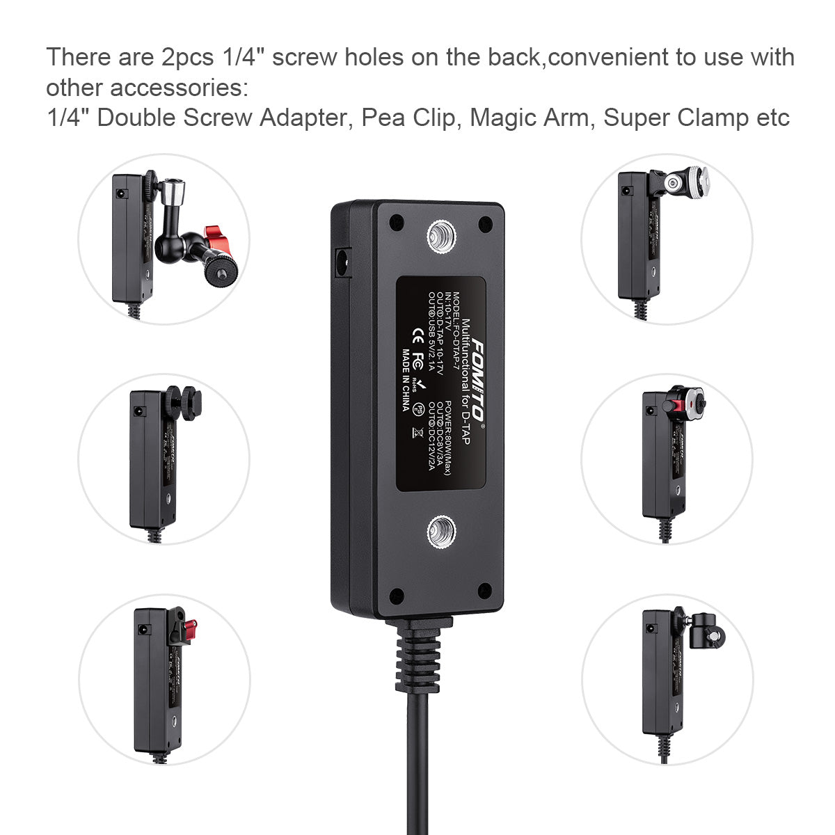 Fomito 7x Output Port D-tap Splitter Cable Universal Multiple Socket for V-mount BMPCC 4K 6K