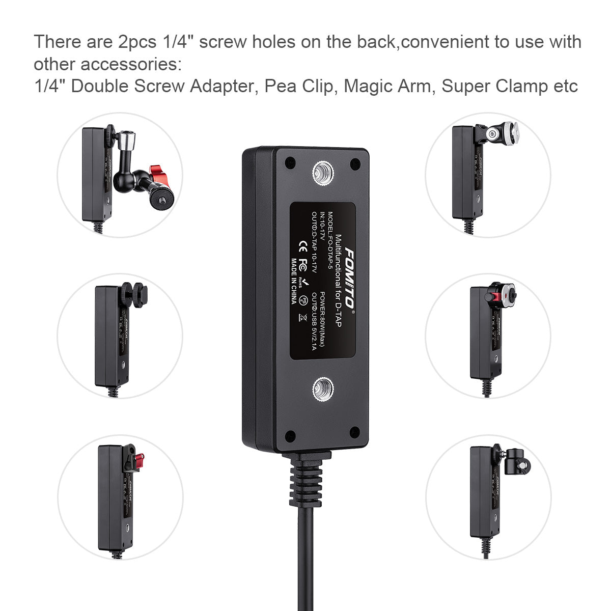Fomito 5x Output Port D-tap Splitter Cable Universal Multiple Socket for V-mount BMPCC 4K 6K