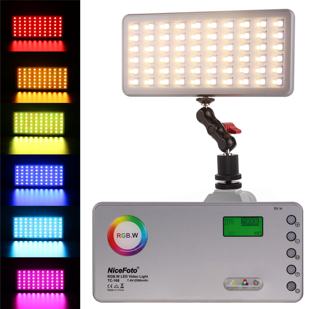 NiceFoto TC-168 RGB.W Bi-color 2800-9900K 10W Pocket LED Video Light Built-in Li-ion Battery