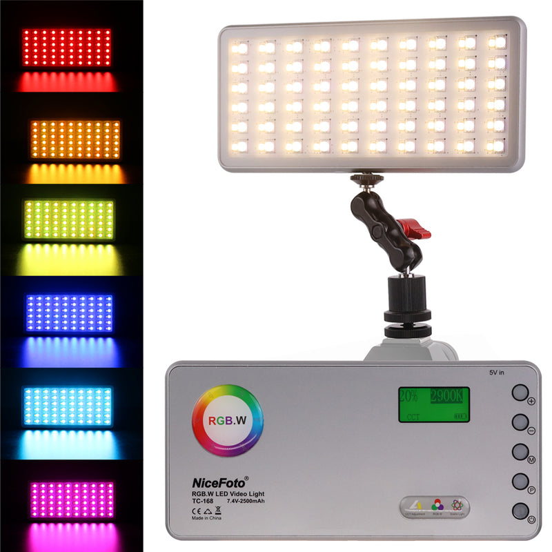NiceFoto TC-168 RGB.W Bi-color 2800-9900K 10W Pocket LED Video Light Built-in Li-ion Battery