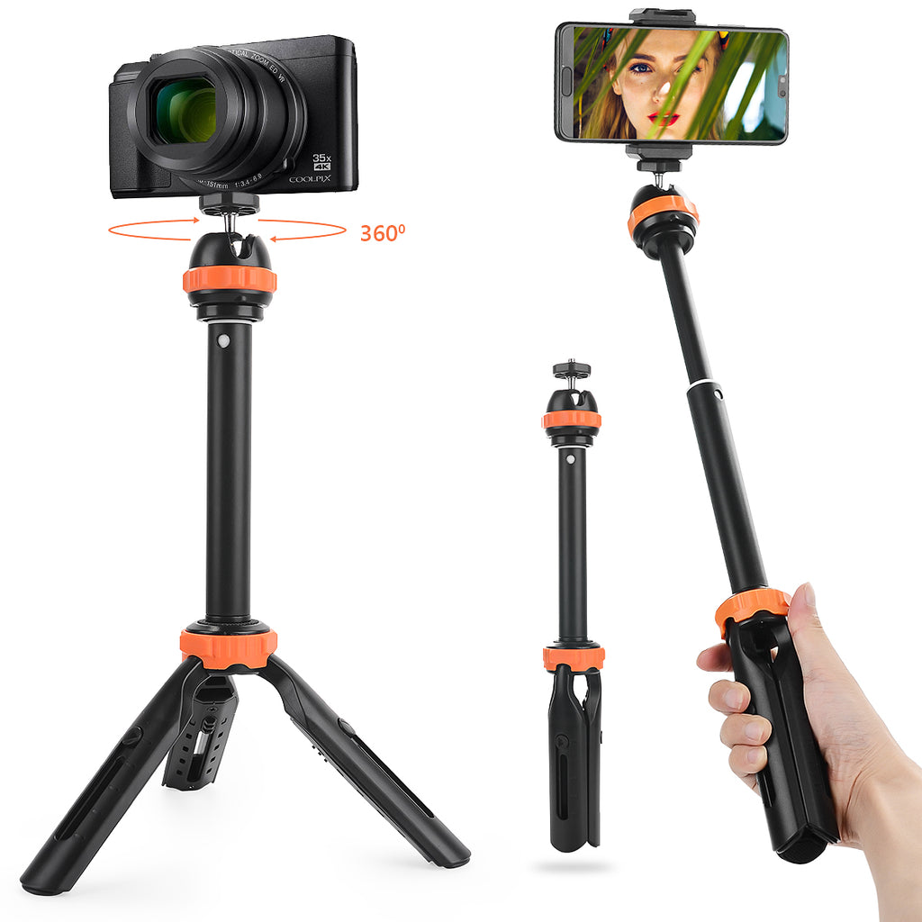 Fomito Extension Tripod Holder Mini Selfie Stick Handle Grip with Ball Head and Phone Clip