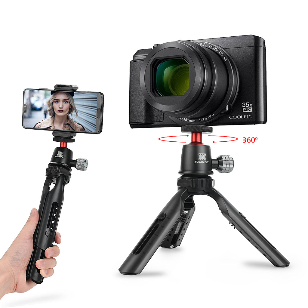 Fomito Mini Tripod Cell Phone Tripod Mini Selfie Stick Handle Grip with Ball Head and Phone Clip