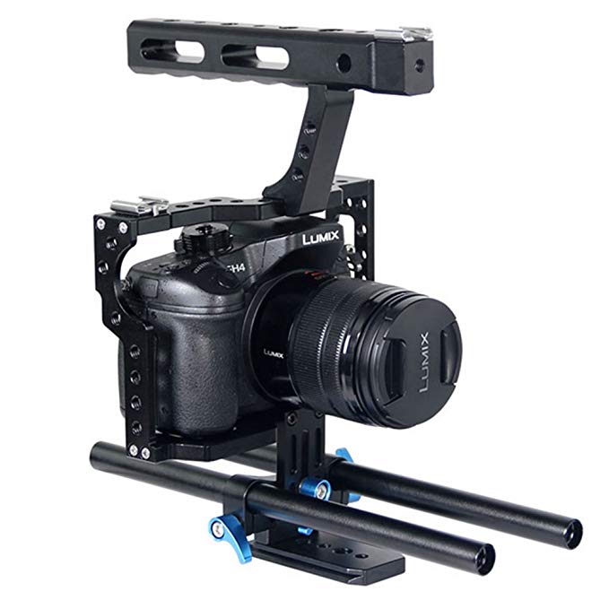 Fomito Aluminum Handle Grip DSLR Video Stabilizer Film Movie Making Camera Cage with Rod System Rig