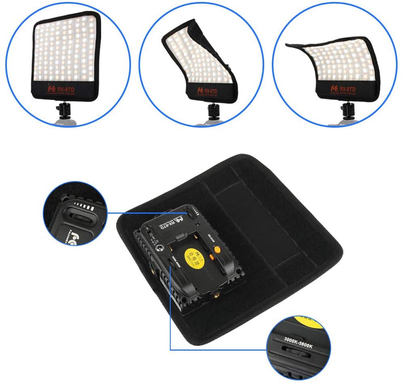 Falconeyes RX-8TD Foldable Roll-Flex LED Light Kit 3200K-5600K CRI 95 On-Camera Lamp Splash-Proof