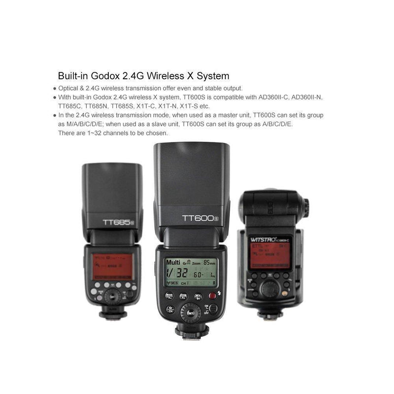 Godox TT600S Camera Flash Built-In 2.4G Wireless X System 1/8000s GN60 - FOMITO.SHOP