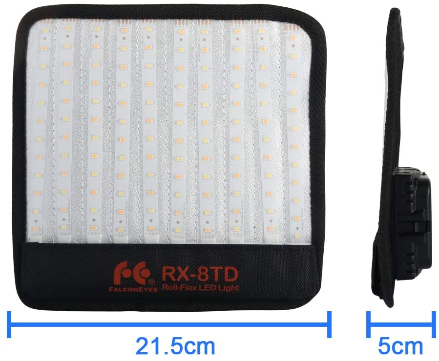 Falconeyes RX-8TD Foldable Roll-Flex LED Light Kit 3200K-5600K CRI 95 On-Camera Lamp Splash-Proof