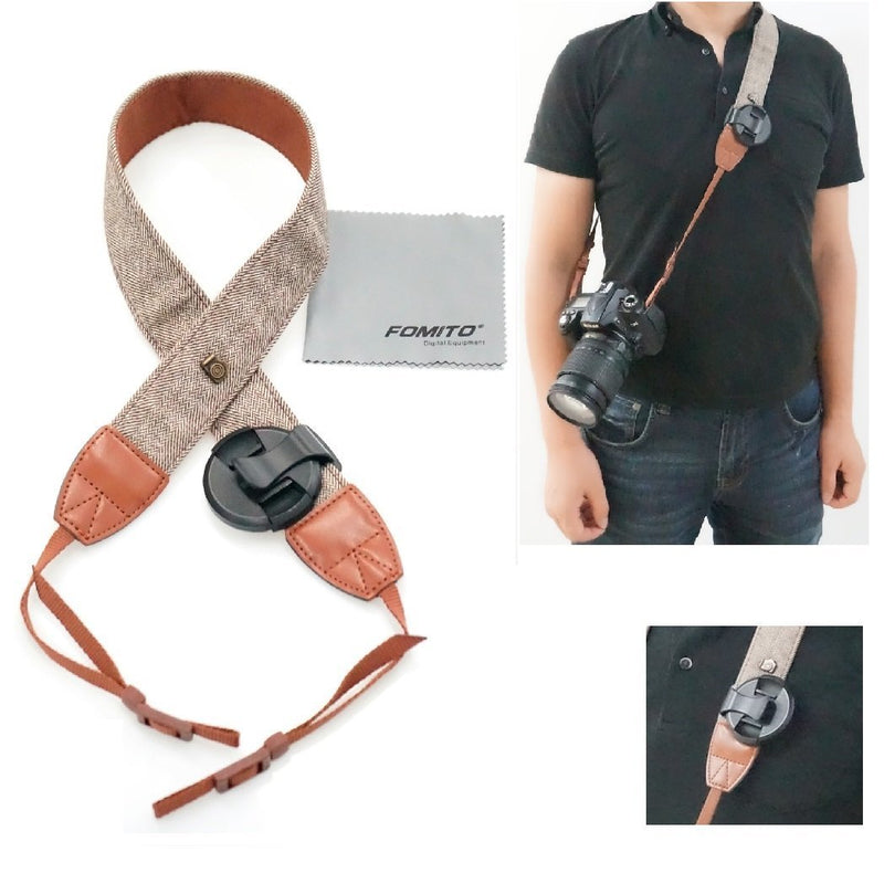 Fomito Camera Shoulder Neck Strap Vintage Belt for All DSLR Camera(Classic White and Brown Weave) - FOMITO.SHOP