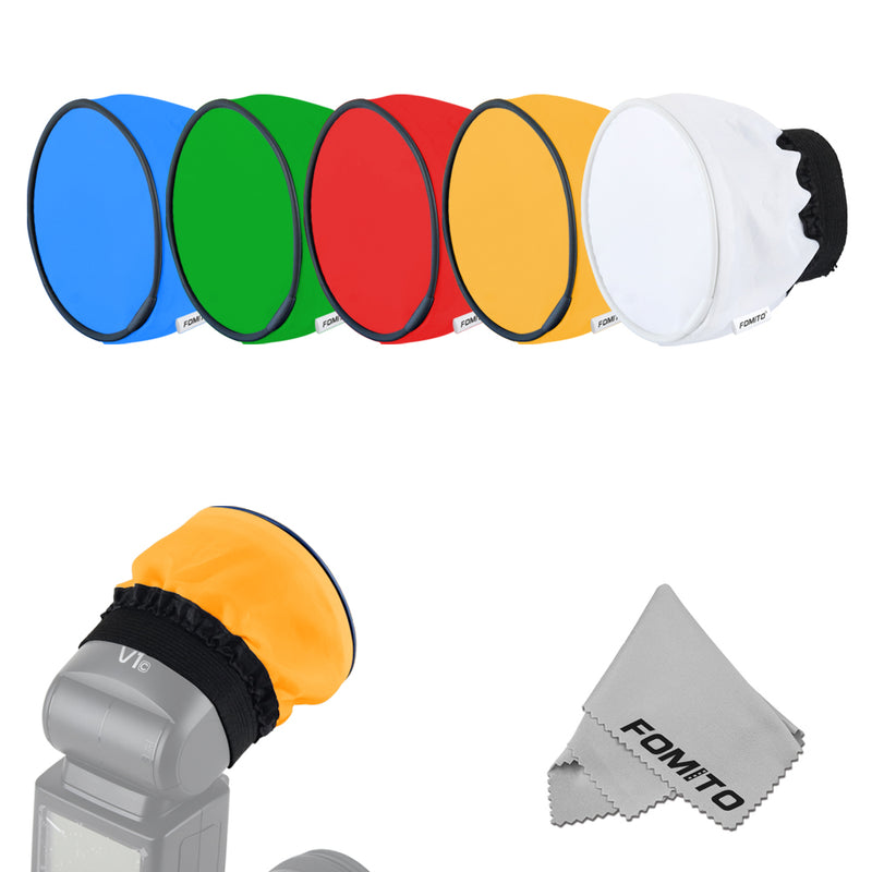 Fomito 5pcs Portable Round head Color Gel Diffusers for Godox V1 AD200 H200R V860ii flash