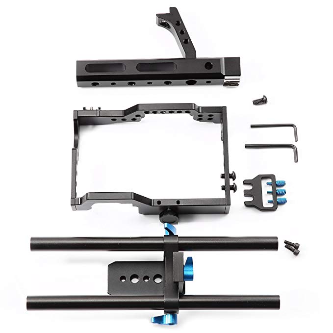 Fomito Aluminum Handle Grip DSLR Video Stabilizer Film Movie Making Camera Cage with Rod System Rig