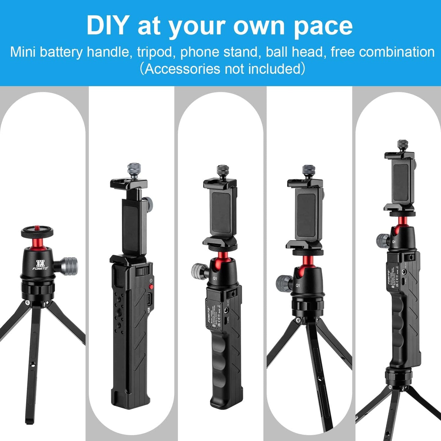 FOMITO Multifunctional Battery Grip for DSLR Camera, Cell Phone, Osmo Pocket, for GoPro 10/9/8/7/6