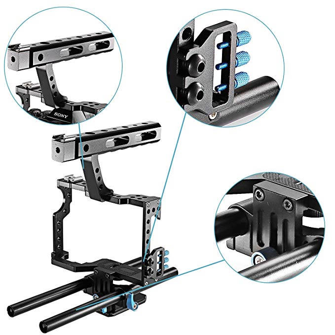 Fomito Aluminum Handle Grip DSLR Video Stabilizer Film Movie Making Camera Cage with Rod System Rig