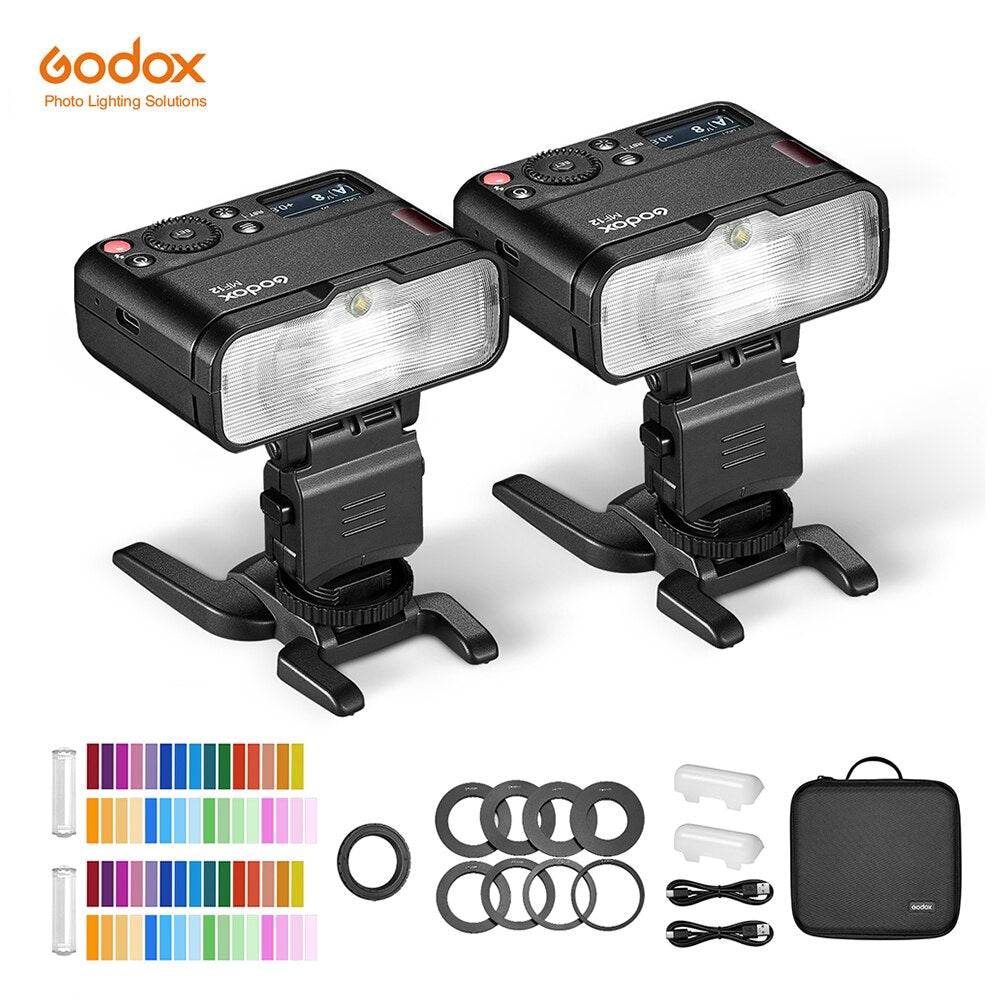 Godox MF12-K2 Macro Flash 2 Light Kit Mini Speedlite built-in Godox X System TTL Flash + Color Filter Diffuser for Macro Shots