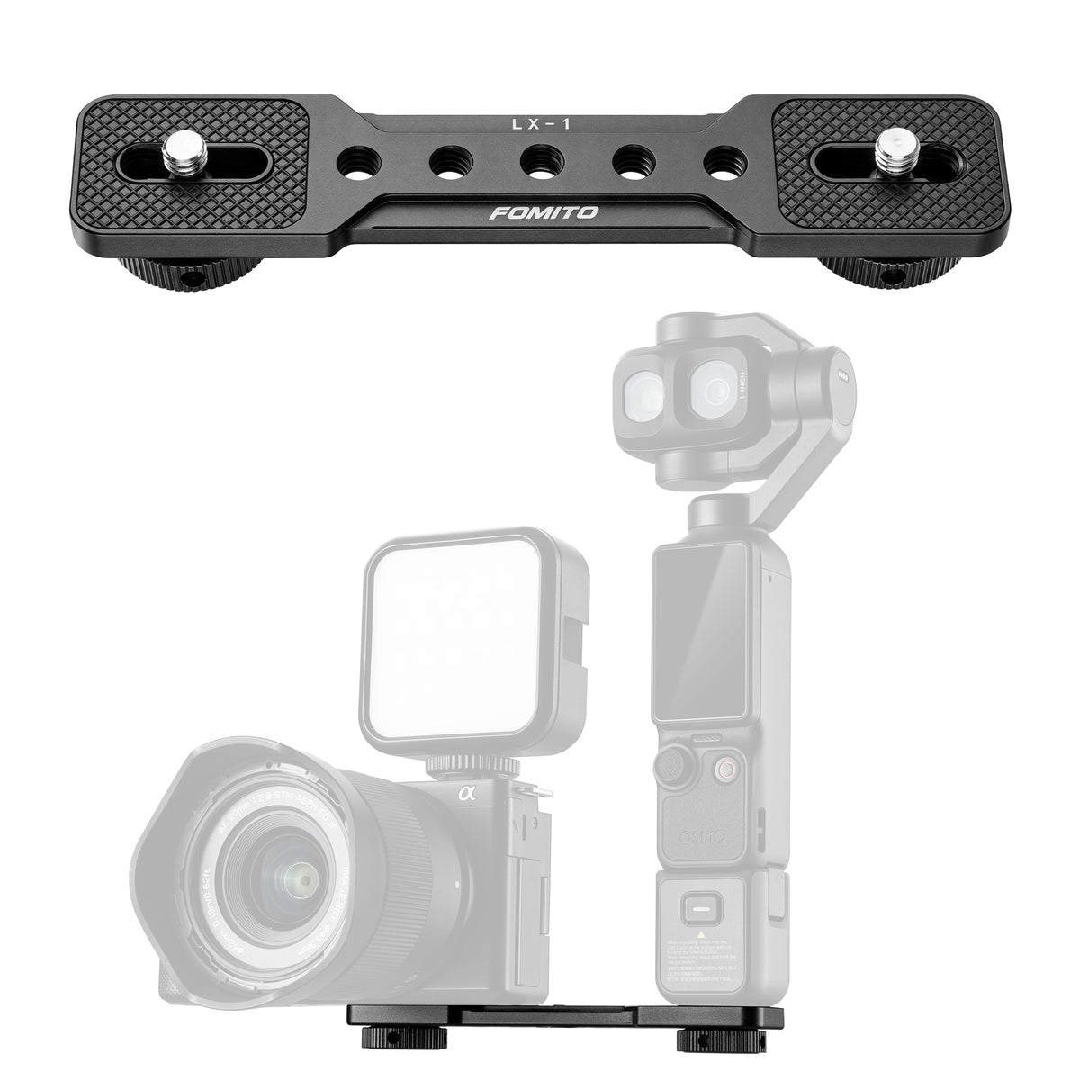 FOMITO LX-1 Dual Camera Mount Extension Bar for Vlog & Live Stream