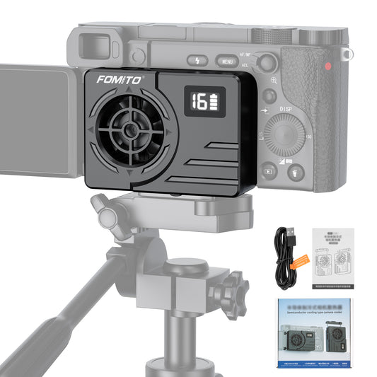 Fomito FS-08 Semiconductor Camera Cooler with Temperature Display & 2200mAh Battery - Instant Cooling Fan System for Sony, Canon, Fujifilm, Nikon Vloggers & Filmmakers