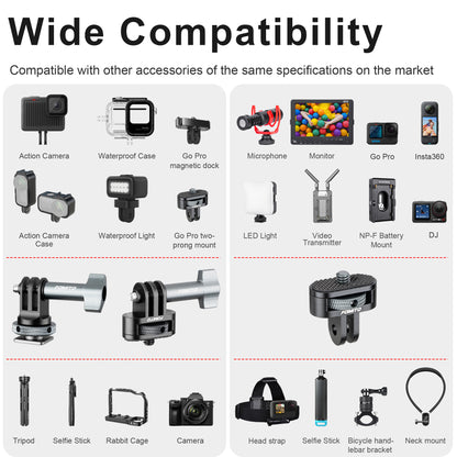 FOMITO Z7 Universal All-Metal Action Camera Adapter Kit with Cold Shoe & 1/4" Mount for GoPro, DJI & Insta360