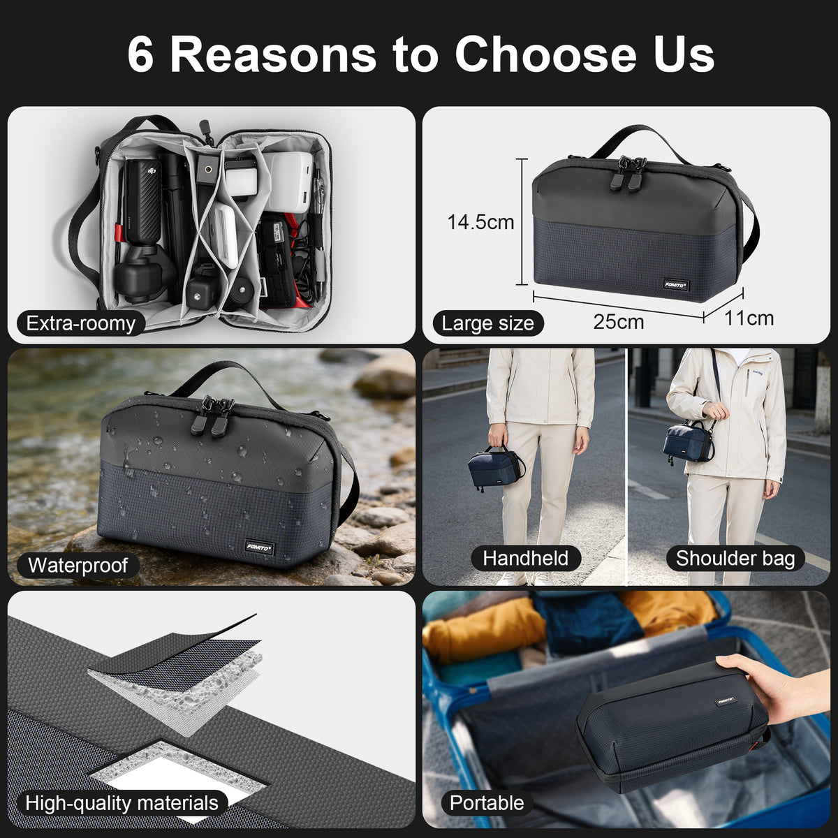 FOMITO Accordion EDC Tech Organizer Pouch - Versatile Camera Accessories Sling & Storage Bag for DJI Pocket 3, Microphones & Cables